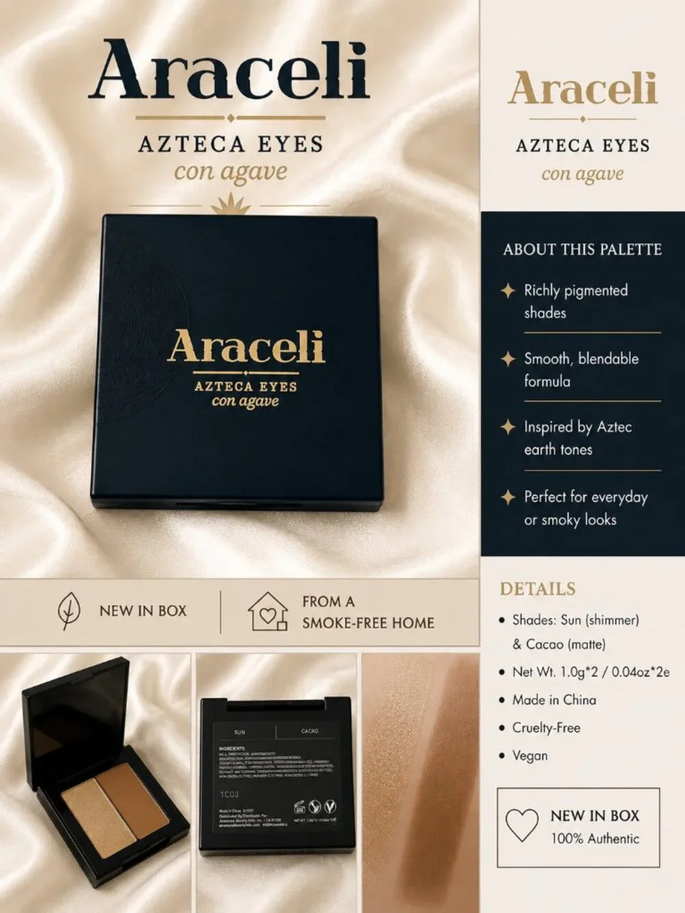 Araceli Beauty Azteca Eyes con Agave Sun & Cacao Eyeshadow Duo NIB